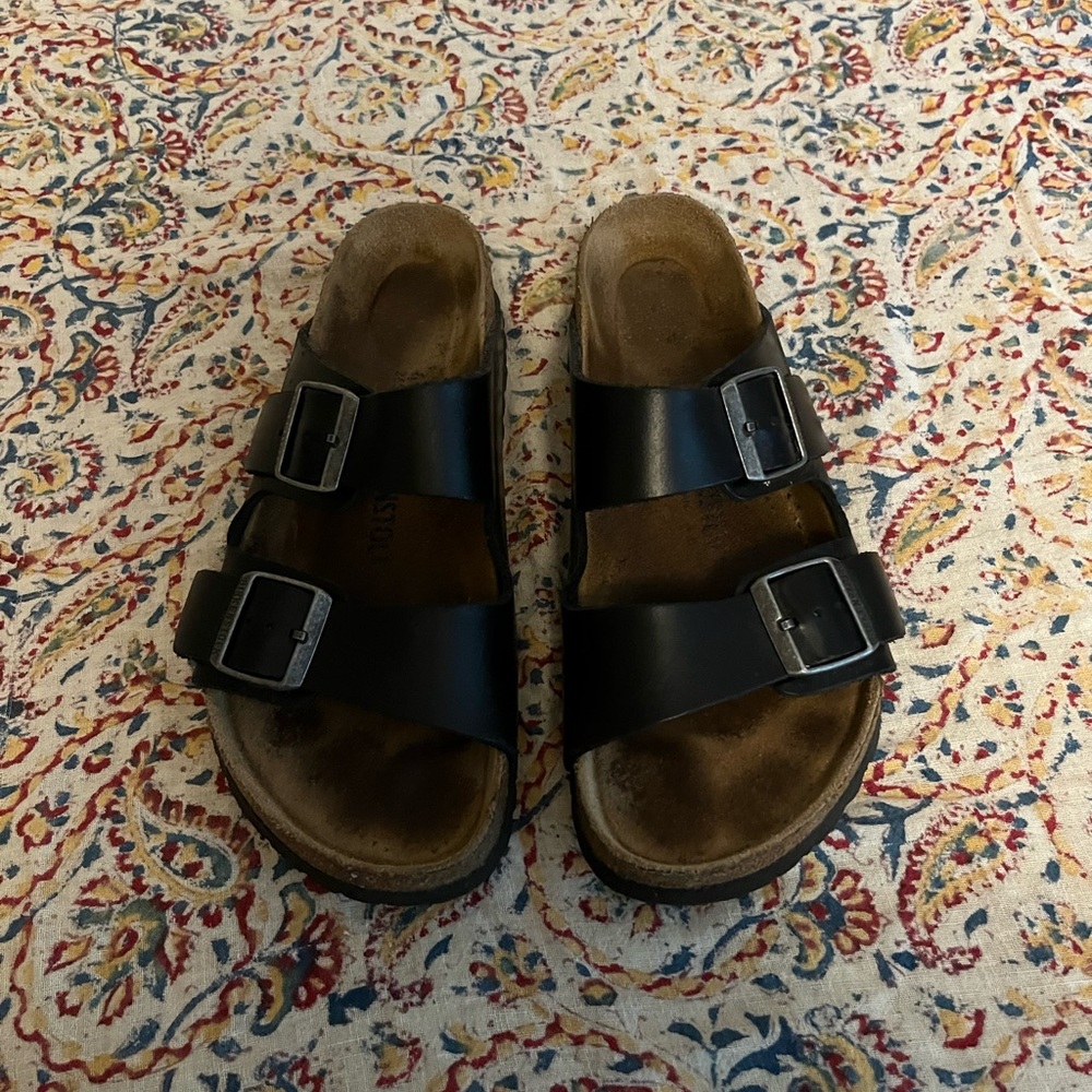 Birkenstock Arizona Black oiled leather and silver buckles 41